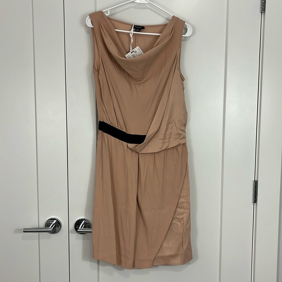 New Max & Co Size 8 Rose Peach, Black Sleeveless Cowl Neck Drape Wrap Dress - Picture 3 of 15